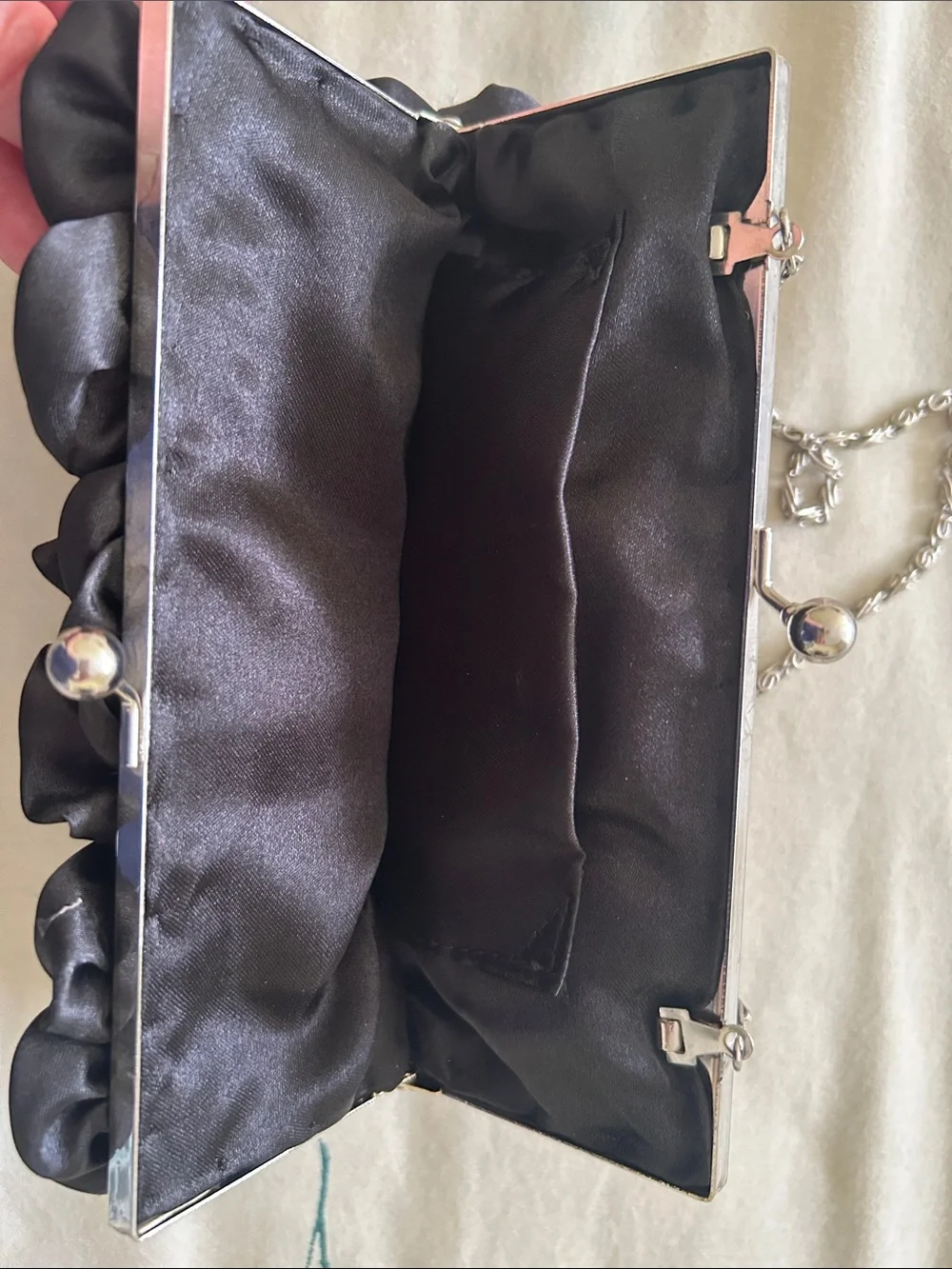 Elegant Black Satin rose Flower-Trim evening Bag